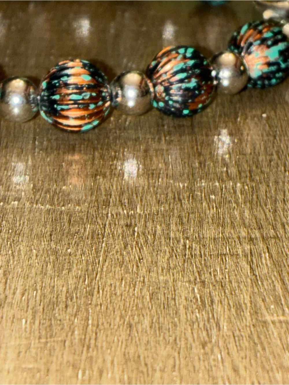 Beaded Bracelet in Teal, Black and White